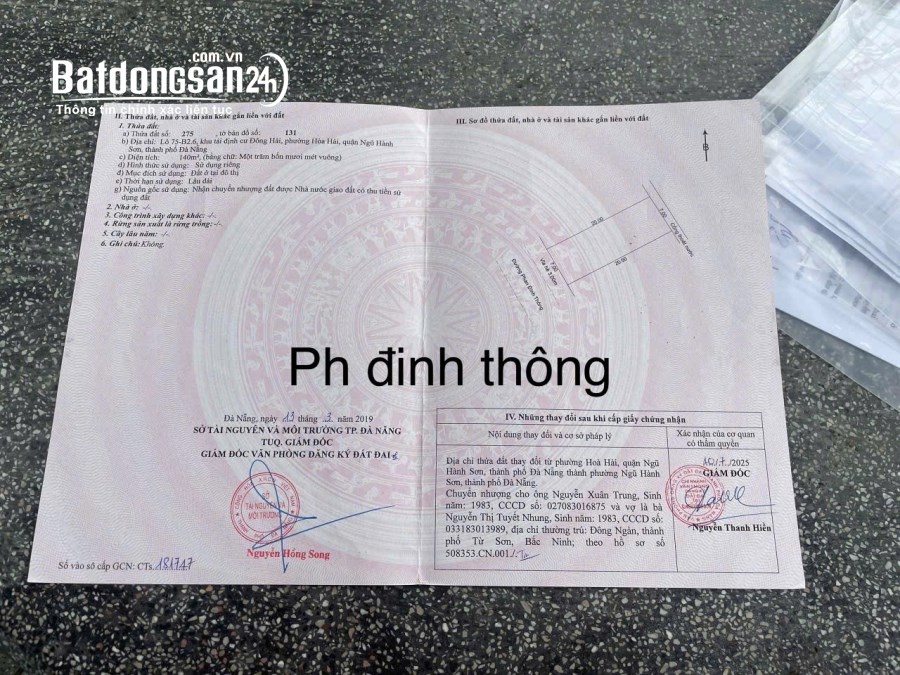 140 m2/7,5 tỷ đường Phan Đình Thông, Phường Ngũ Hành Sơn, sát Biển,Bv 600 giường.