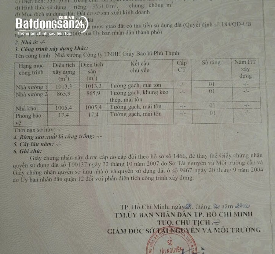 Bán kho-xưởng 3550m2 Phường Đông Hưng Thuận (Quận 12 cũ), Hồ Chí Minh