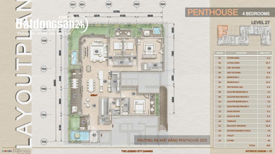 Mở bán căn Penhouse The Legend: DT 408m²+View Paronama cầu Rồng, sông Hàn+ CK đến 16%