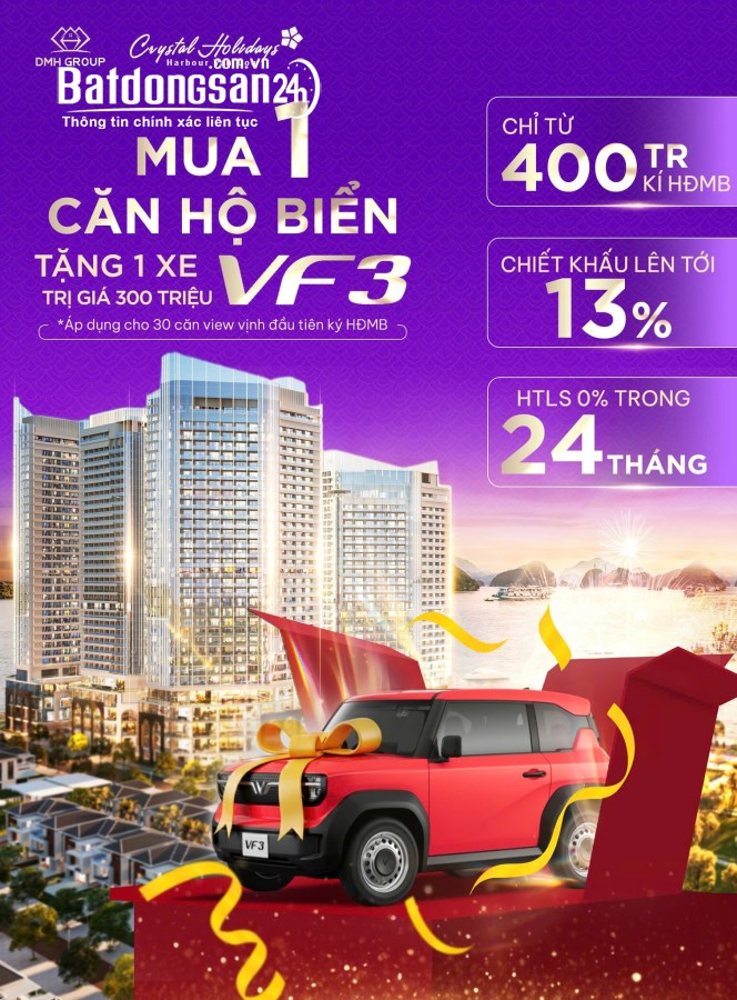 Bán Condotel CRYSTAL HOLIDAYS HARBOUR VÂN ĐỒN, Đặc Khu Vân Đồn, 2,3 tỷ tặng xe VF3