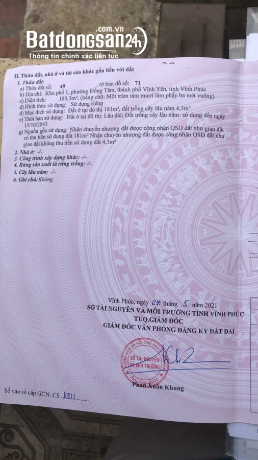 Bán đất Đường Hùng Vương , Phường Vĩnh Yên (Tp Vĩnh Yên cũ), Phú Thọ