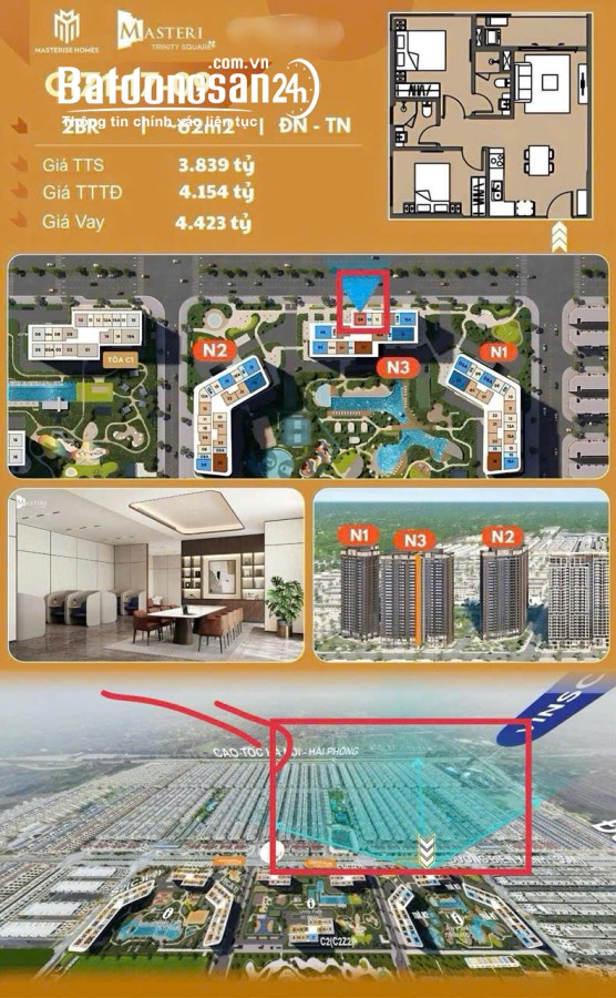  Cân bán lại căn góc 2PN dự án Trinity Square, 62m2