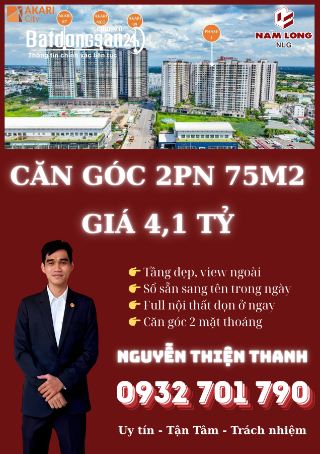 🌟 BÁN CĂN HỘ AKARI CITY – CĂN GÓC 75M², FULL NỘI THẤT, SỔ SẴN – GIÁ CHỈ 4,1 TỶ