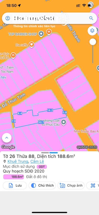 187m2 (150m2 ODT) Kiệt 3.8m Trần Phước Thành, Cẩm Lệ Sổ sẵn 5.7 Tỷ