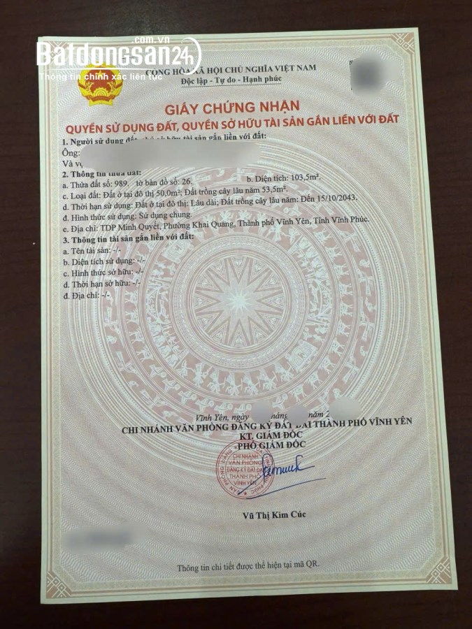 Bán đất Đường Minh Quyết , Phường Vĩnh Phúc (Tp Vĩnh Yên cũ), Phú Thọ