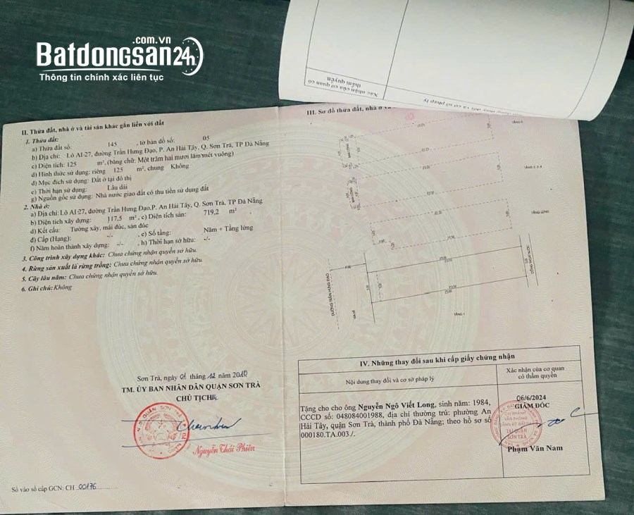 Bán đất Đường Trần Hưng Đạo, Phường An Hải (Q Sơn Trà cũ), Đà Nẵng