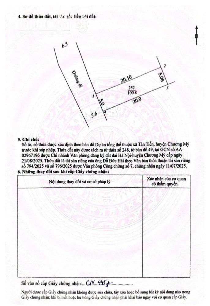 Bán đất thôn Hạnh Côn, xã Xuân Mai, thành phố Hà Nội