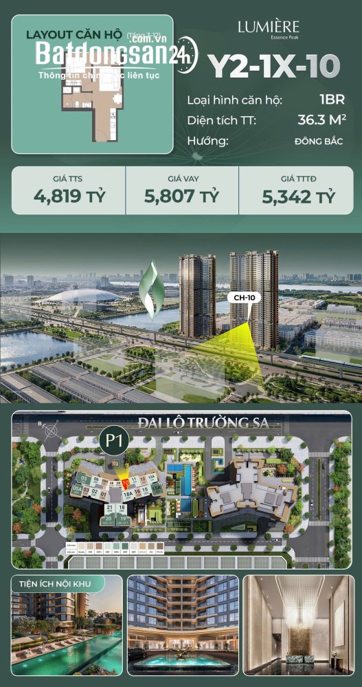 Dự án Lumiere Essence Peak chủ đầu tư Masterise Homes tại Vinhomes Global Gate Cổ Loa