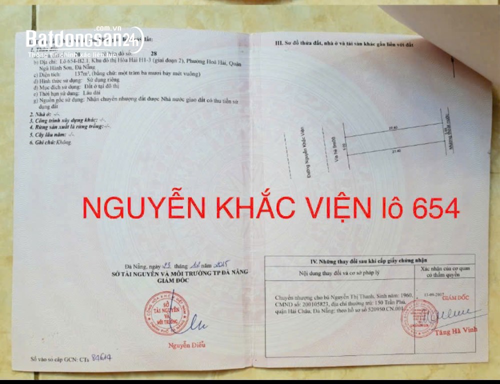 Bán đất Đường Nguyễn Khắc Viện, Phường Ngũ Hành Sơn (Q Ngũ Hành Sơn cũ), Đà Nẵng