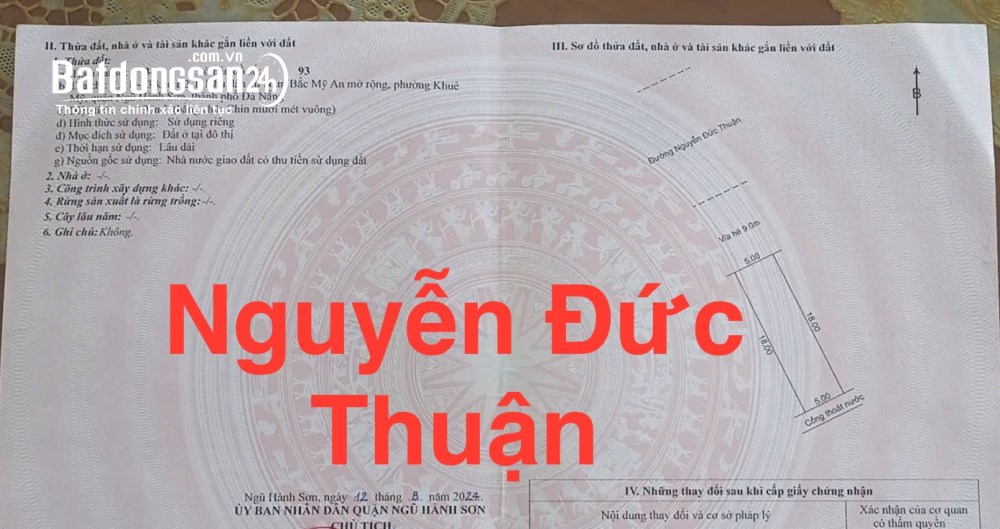 90m2/ 11,2 tỷ Đường Nguyễn Đức Thuận rộng 15m lề 9m, sát Biển Sơn Thủy,H:Bắc 