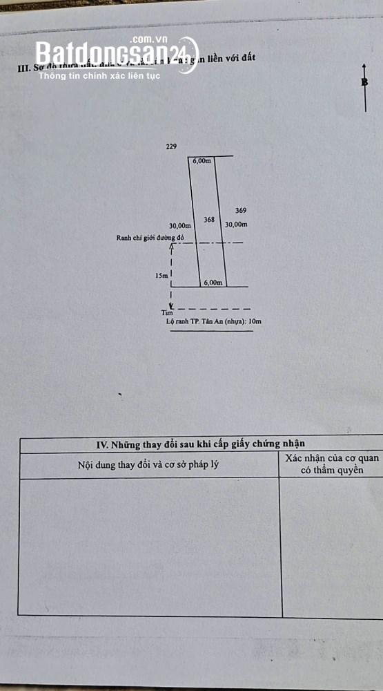 Chính chủ-Bán đất FULL thổ 6x30m, Mặt tiền 12m Trần Văn Ngàn, Xã Thủ Thừa, Long An cũ