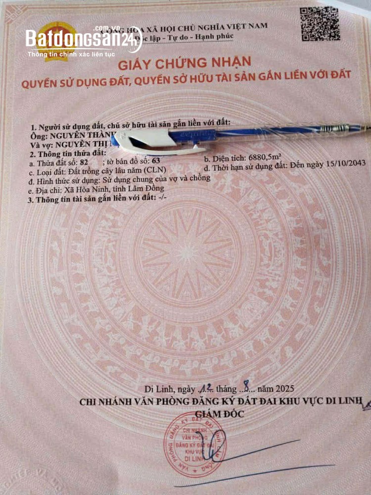 Bán đất Xã Hòa Ninh (Huyện Di Linh cũ), Lâm Đồng
