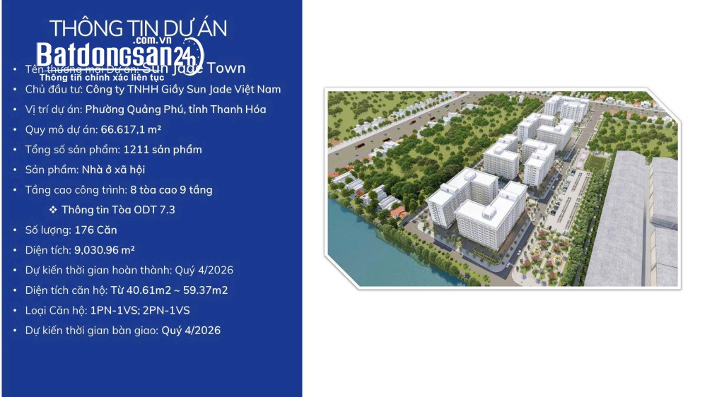 Bán căn hộ NOXH SJ Town, Phường Quảng Phú (TP Thanh Hoá cũ), Thanh Hóa