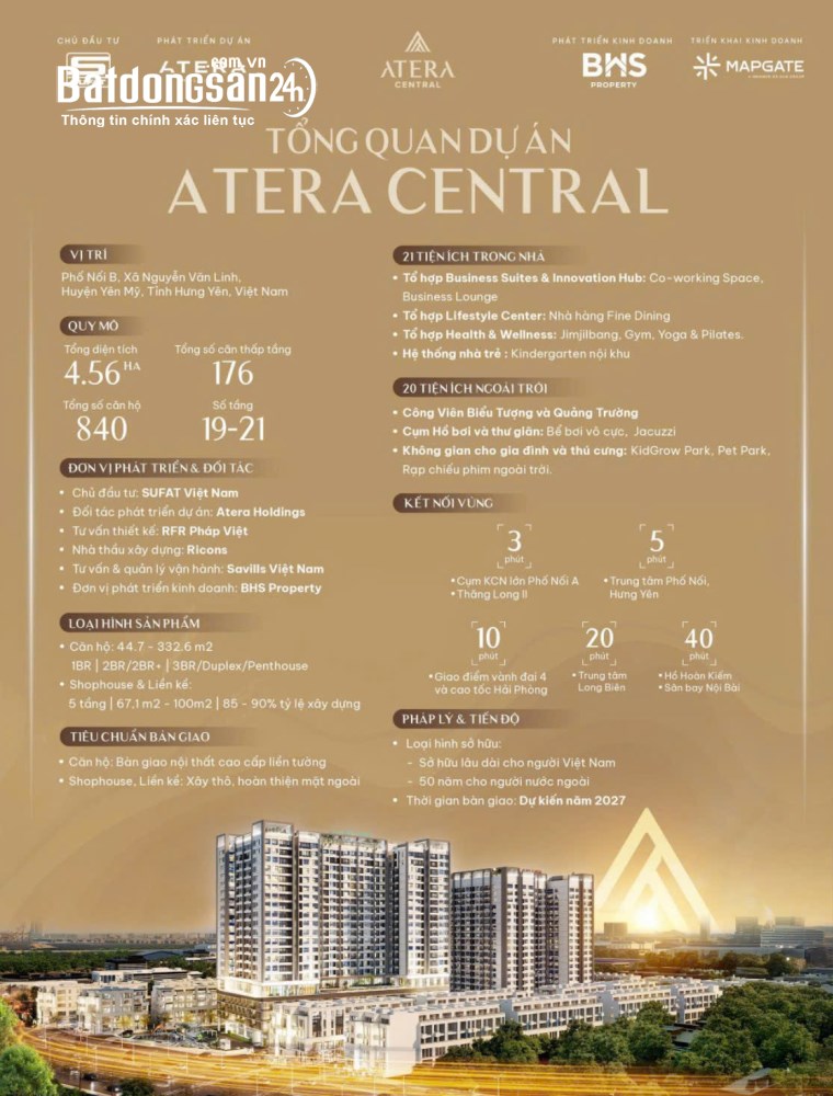 Bán căn hộ Atera Central, Xã Yên Mỹ (Huyện Yên Mỹ cũ), Hưng Yên
