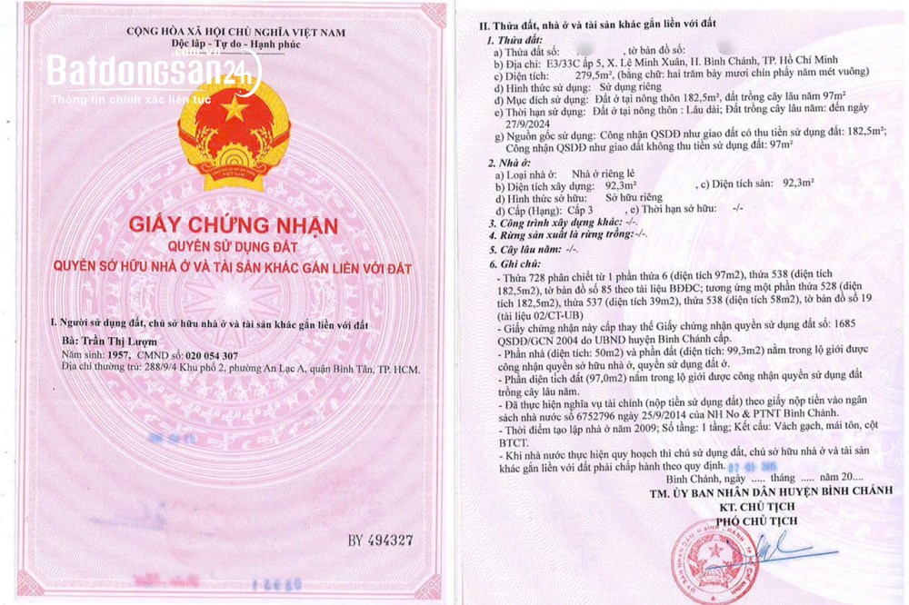 Bán Nhà Mặt Tiền 215 Thích Thiện Hòa, Xã Lê Minh Xuân, Huyện Bình Chánh
