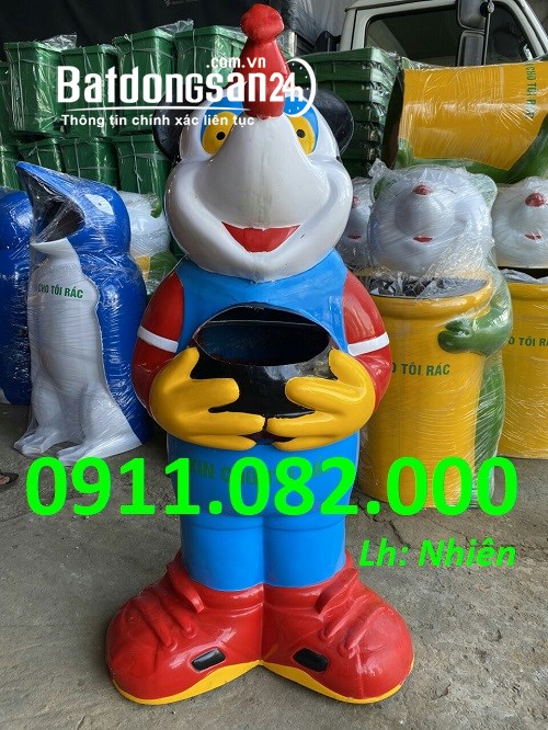Cung cấp thùng rác hình thú giá rẻ tại vĩnh long- thùng rác gấu trúc, chuột micky- lh