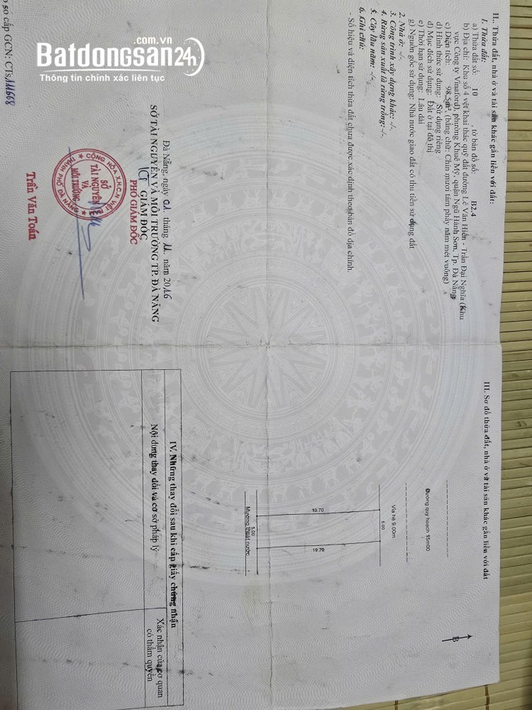 197m2/ 22,2 tỷ Đường Nguyễn Đức Thuận rộng 15m lề 9m, sát Biển Sơn Thủy,H:Bắc 