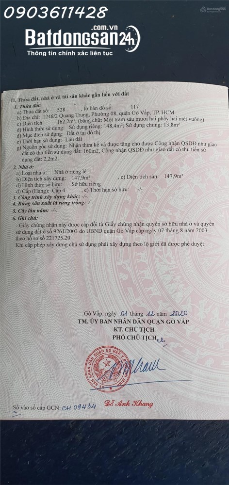 Bán nhà Đường Quang Trung, Phường Gò Vấp (Q Gò Vấp cũ), Hồ Chí Minh