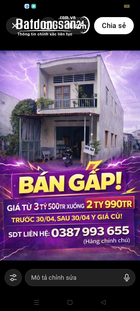 Chính chủ bán gấp nhà mặt tiền, giảm 510tr, bán trước 30/4, P. Tân Châu, Tỉnh An Giang.