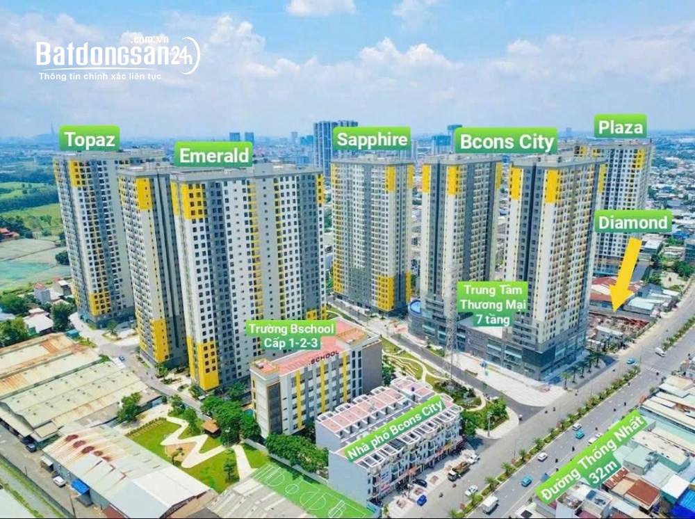 Chính chủ gửi bán căn góc Bcons Plaza, Đ. Thống Nhất - 2.4 tỷ bao thuế phí - Ngân hàng hỗ trợ 80% 