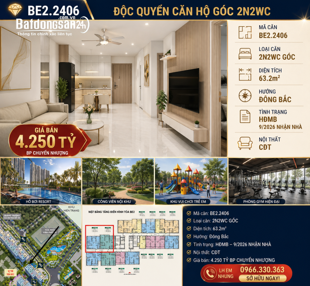 CỰC PHẨM CĂN GÓC, THE BEVERLY (BE2), VIEW ĐÔNG BẮC, 4,25 TỶ, Xã Bát Tràng, HN.