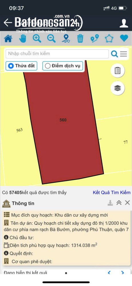 Bán đất 27x48m, 1314m2, hẻm 1135 Huỳnh Tấn Phát, P. Phú Thuận Q7. sau chợ