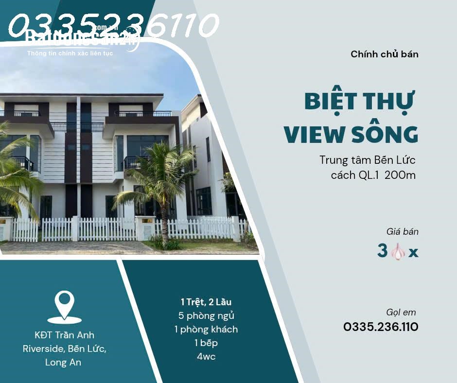 🚨 3.2 TỶ – BIỆT THỰ VIEW SÔNG GIÁ CHƯA TĂNG, Xã Bến Lức, Tỉnh Tây Ninh