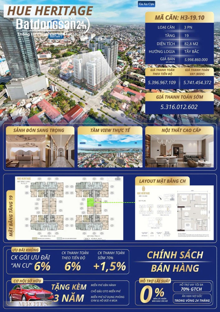 Căn hộ 3PN Hue Heritage - Lựa chọn căn "đáng sống" nhất trung tâm Tp. Huế