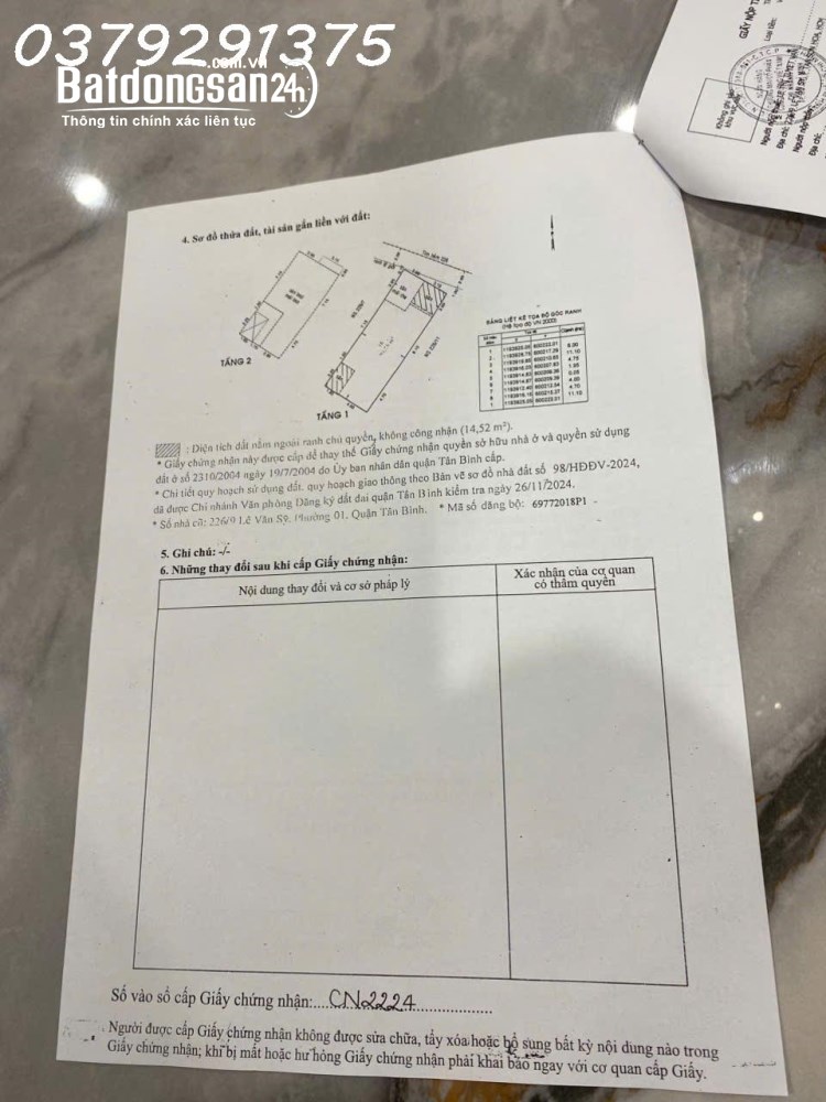 Chính chủ bán nhà riêng 1 trệt + 1 lầu đường Lê Văn Sỹ, P. Tân Sơn Hòa, DT 80.2 m2