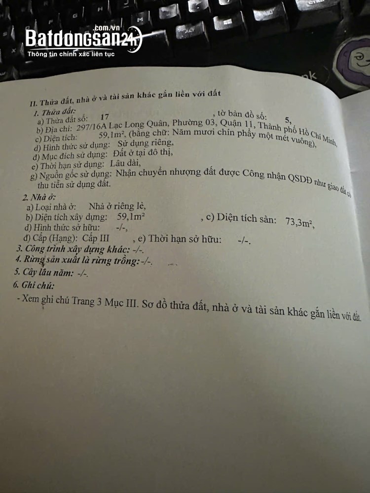 Bán nhà 59m2, 5 tỷ, HXH 5m, Phường Bình Thới (Quận 11 cũ), TP Hồ Chí Minh