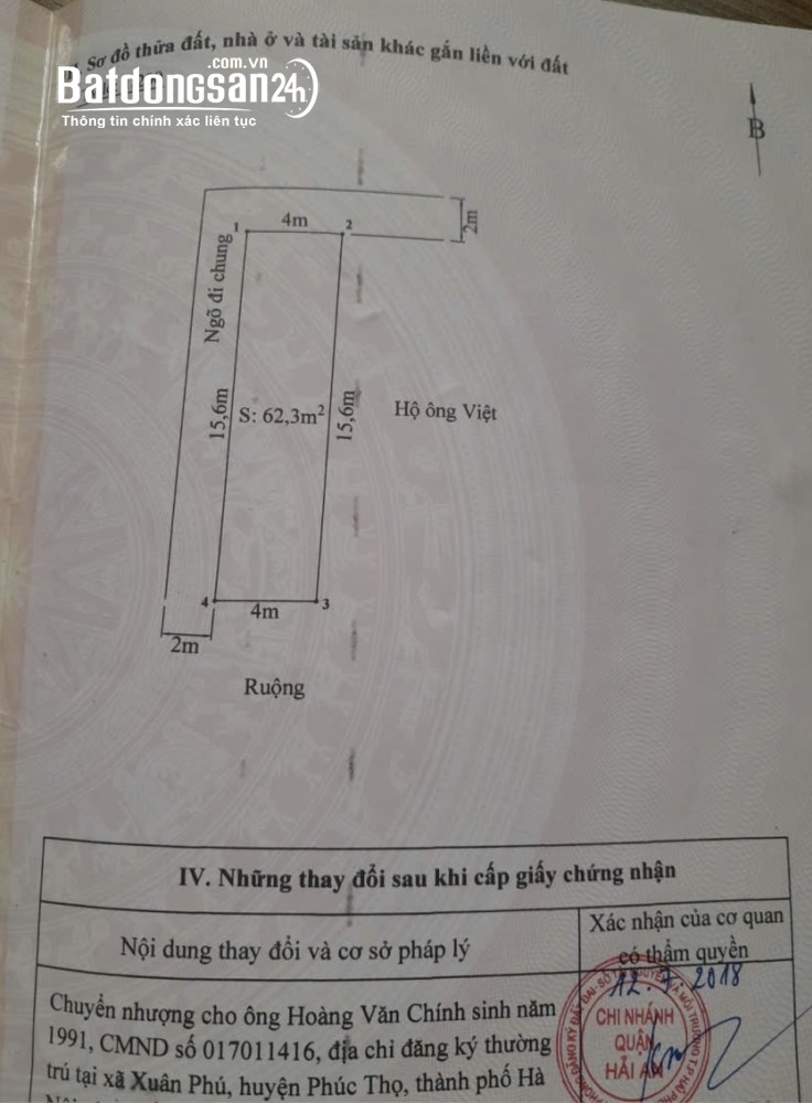 Bán đất 62m2, giá 22tr/m2, Sổ đỏ chính chủ, Đường Tràng Cát, Phường Hải An,TP Hải Phòng
