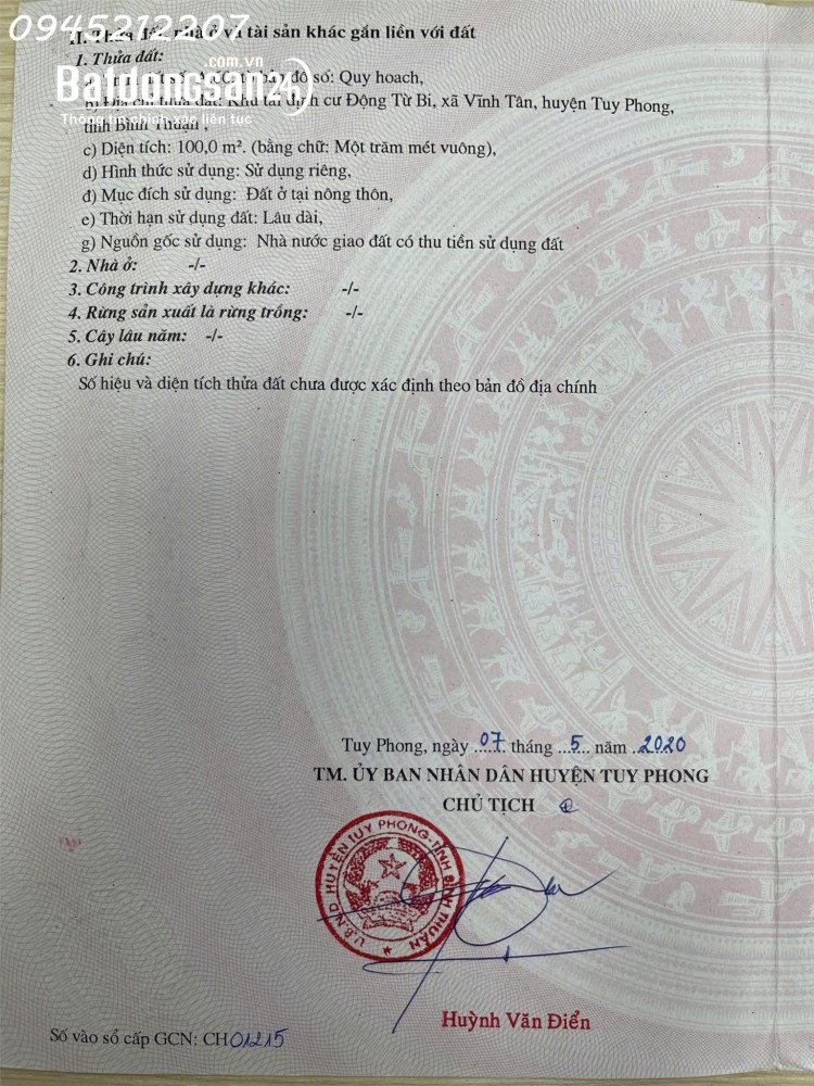 Bán lô đất siêu đẹp tại Vĩnh Tân, Tuy Phong, Bình Thuận, DT 100m2, giá 800 triệu