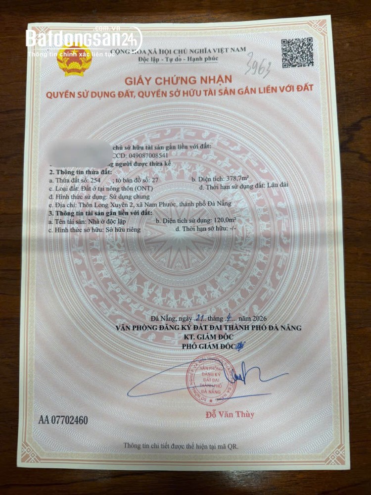 BÁN ĐẤT XÃ NAM PHƯỚC, TP ĐÀ NẴNG - SHR - CHỈ 1.5 TỶ / 1 LÔ. 