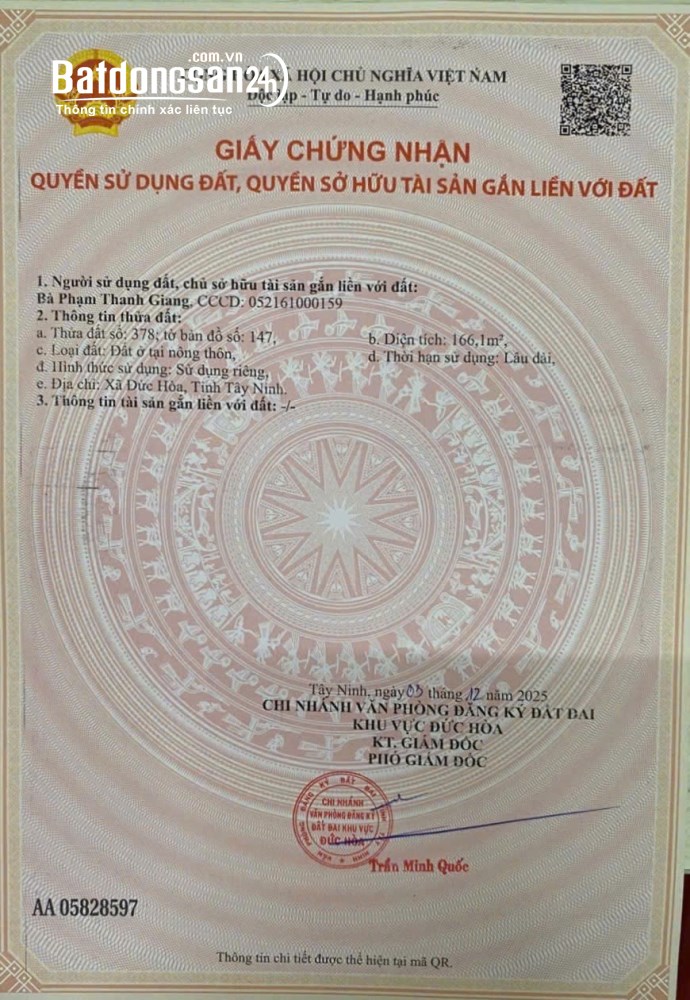 Bán Đất Mặt Tiền Nguyễn Văn Dương – Đức Hòa/Tây Ninh – Full Thổ Cư – Giá 3.45 Tỷ.