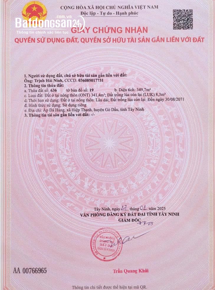 BÁN ĐẤT XÃ PHƯỚC THẠNH, TÂY NINH. 2 LÔ LIỀN KỀ. TỔNG DIỆN TÍCH 1556 M2 - SHR. 