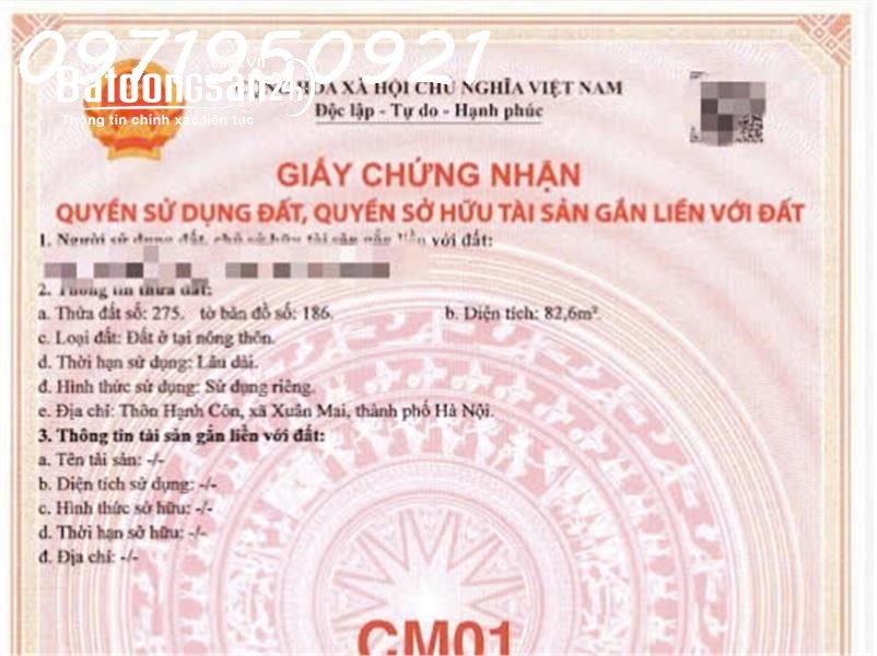 Đất 82.6m2, giá hơn 1.3 tỷ, pháp lý đầy đủ, sổ đỏ, Quốc lộ 21, Xã Xuân Mai (H Chương Mỹ cũ).