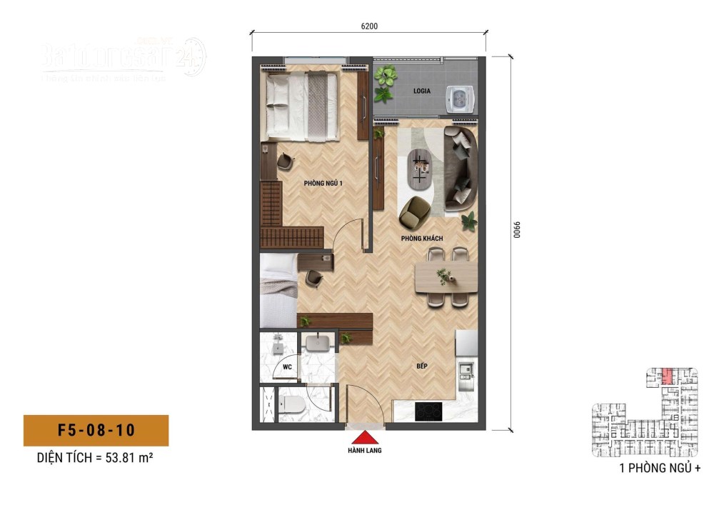 Căn 1PN+ Tòa F5 – FourS Tower, 45,2m², Tầng 9, View đẹp, chỉ 2,9 tỷ, P. Ngũ Hành Sơn, Đà Nẵng