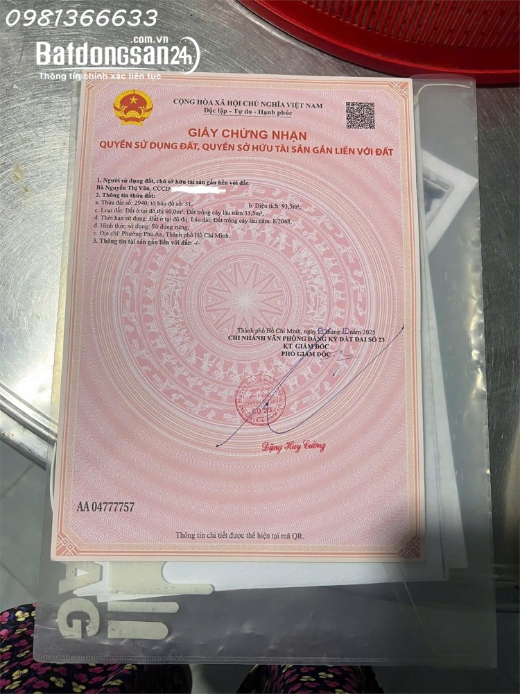 Cần tiền bán nhanh lô đất siêu đẹp tại Tân An, Thủ Dầu Một, Bình Dương, DT 93,5m2