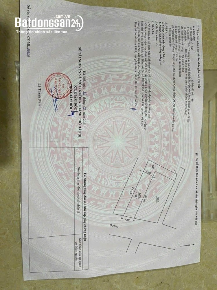 Bán nhà 3 tầng 100m2, full thổ cư, thôn Thường Lệ- Mê Linh, sẵn vào ở- có thể kinh doanh.