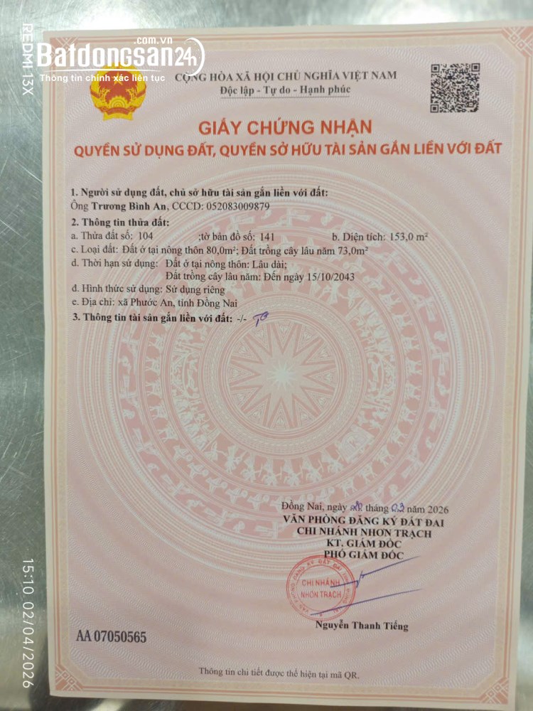 🚨 CHÍNH CHỦ BÁN ĐẤT ĐẸP PHƯỚC AN – ĐỒNG NAI | 153m² | 80m² THỔ CƯ | GIÁ 3,5 TỶ 🚨
