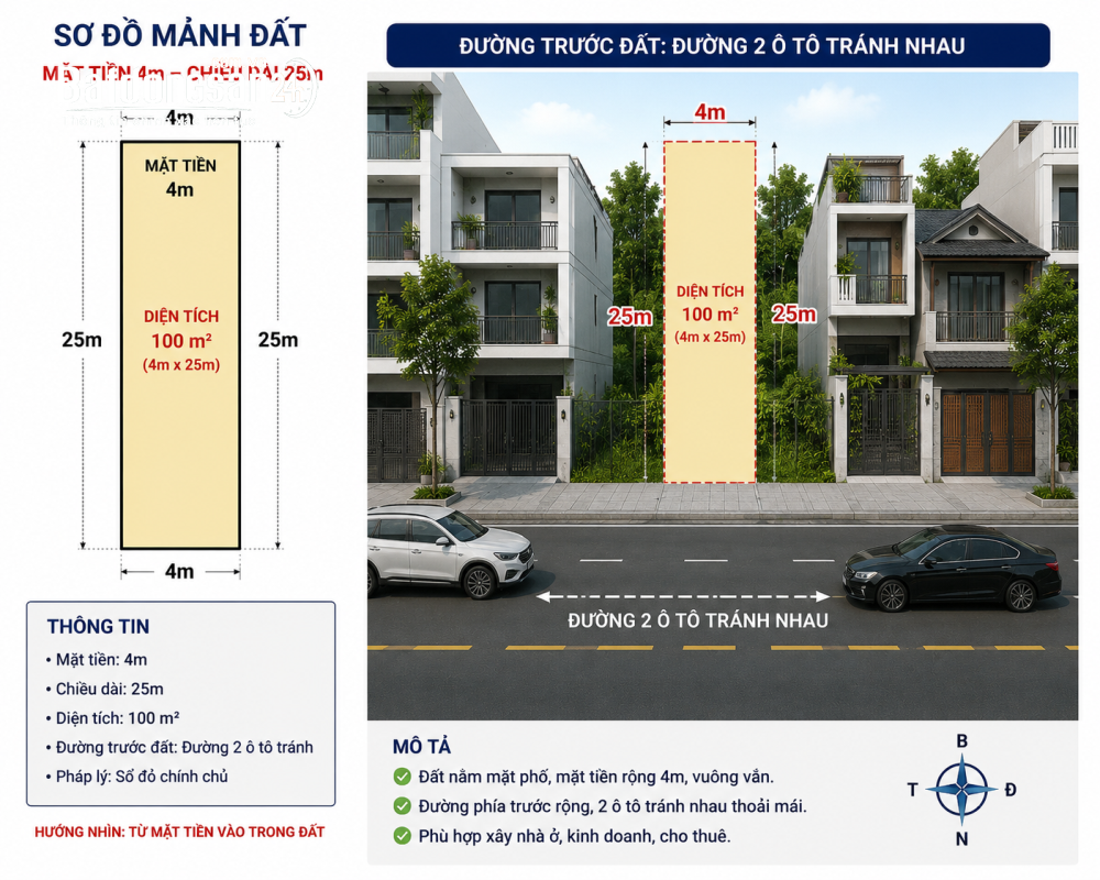 Bán đất 103m2, đất vuông sổ đẹp 24,2 tỷ, Đường Hoa Lâm, Phường Việt Hưng (Q Long Biên cũ).
