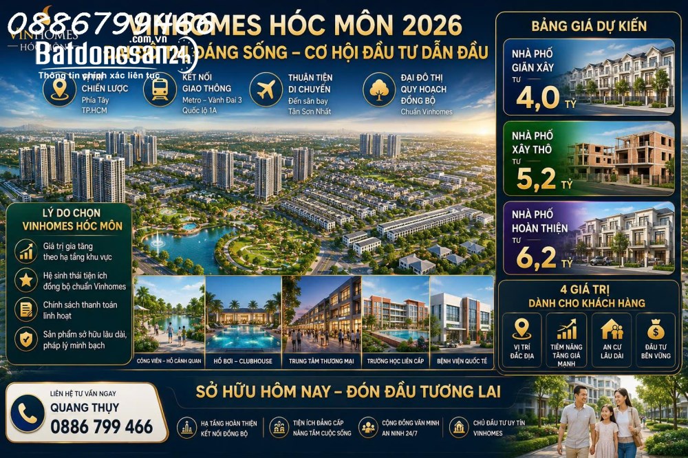 VINHOMES HÓC MÔN 2026 - ĐẠI ĐÔ THỊ ĐÁNG SỐNG – CƠ HỘI ĐẦU TƯ DẪN ĐẦU.