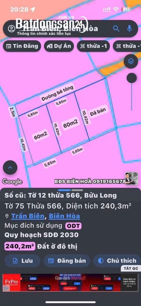 Bán đất 60m2, sổ riêng thổ cư, giá 1.75 tỷ, Đ. Huỳnh Văn Nghệ, P. Biên Hòa, Đồng Nai