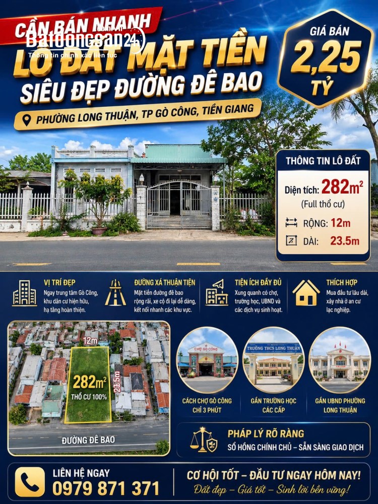 Bán đất 270m2, giá đầu tư, Tỉnh lộ 835B, Xã Phước Lý (Huyện Cần Giuộc cũ), Tây Ninh.
