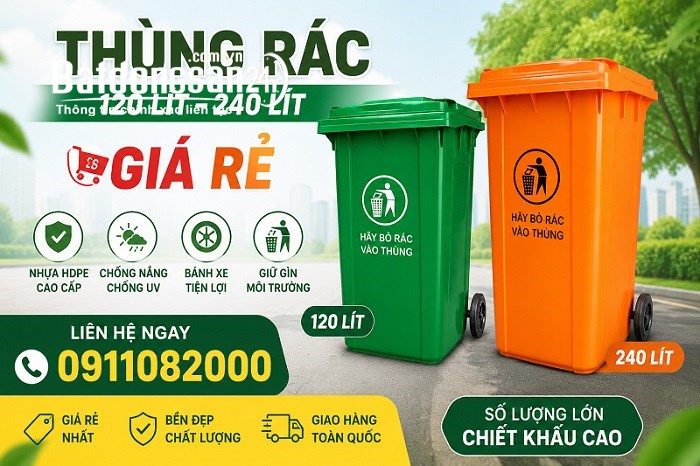  Cung cấp thùng rác nhựa HDPE 120 lít, 240 lít, 660 lít- hàng chất lượng giá rẻ