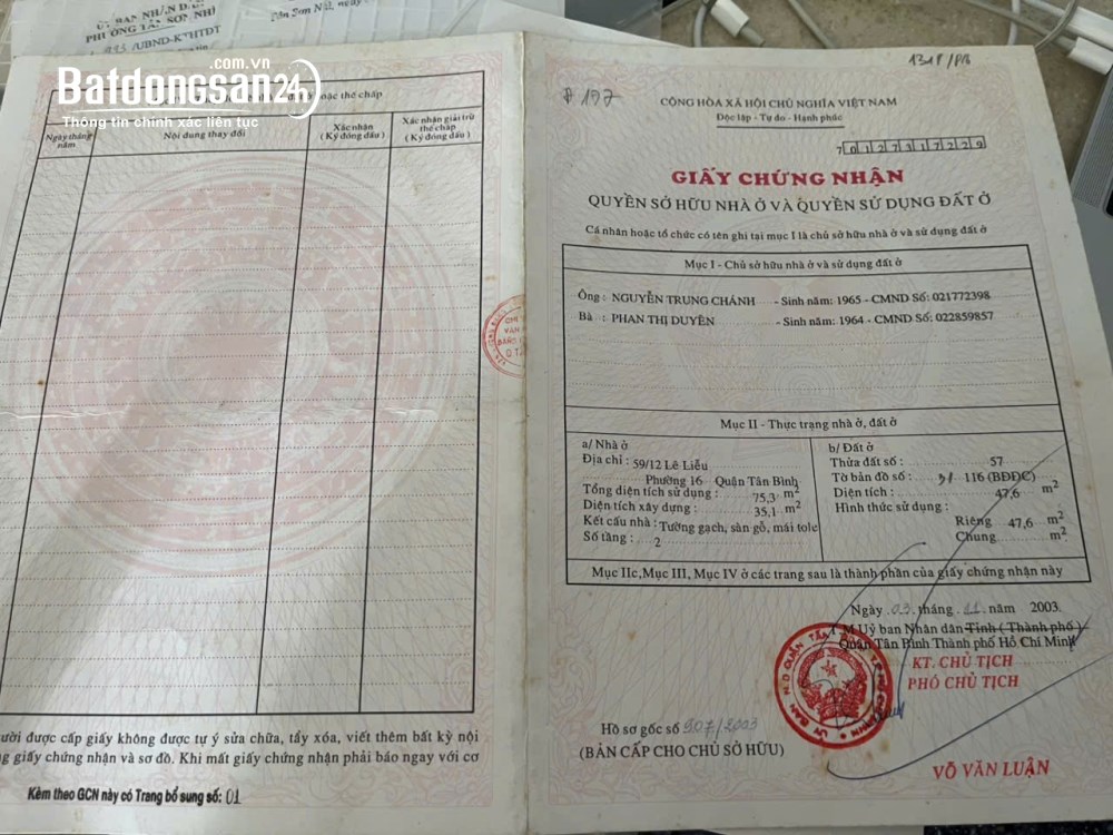 Nhà 2 lầu Tân Sơn Nhì, Tân Phú, 48m2 – Hẻm thông – Giá 4.85 tỷ.