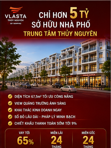 Căn hộ nhà phố trung tâm Thủy Nguyên, DT 67.5m2, view quảng trường, kd ngay, giá hơn 5 tỷ.