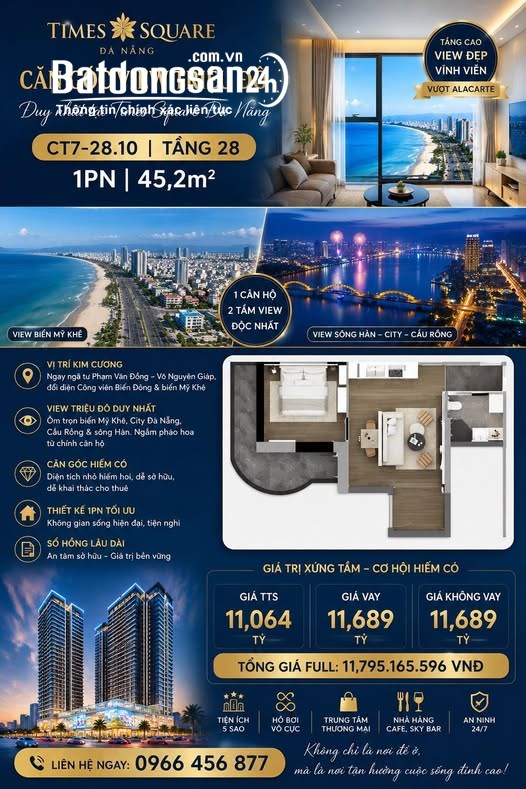 Bán căn hộ góc view "Triệu Đô" tại Times Square Đà Nẵng – Tầm nhìn panorama 360 độ.