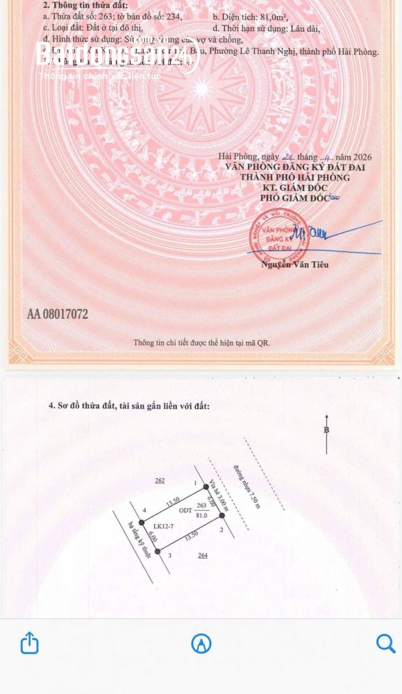 Bán 3 lô đất liền kề KDC Trái Bầu, thành phố Hải Dương – Tổng 243m² – Giá 54 triệu/m².