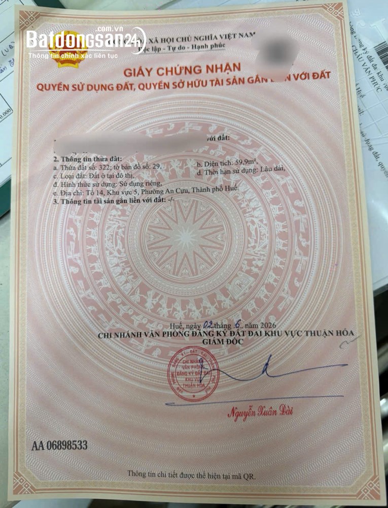 Đất kiệt ô tô Tôn Quang Phiệt – Sát vách Aeon Mall Huế - Giá chỉ 1,6x tỷ.